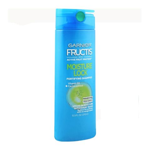 Garnier Fructis Moisture Lock Fortifying Shampoo, Vitamin B5 + Cactus Extract, Paraben Free, 370ml