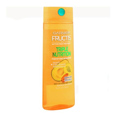 Garnier Fructis Triple Nutrition Fortifying Shampoo, Glycerin + 3 Oils, Paraben Free, 370ml